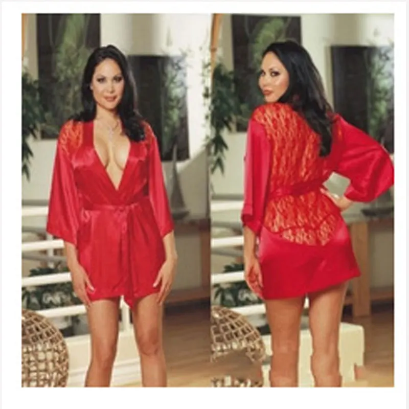 Large size black rose lace sexy lingerie bathrobe perspective Nightgowns | Женская одежда