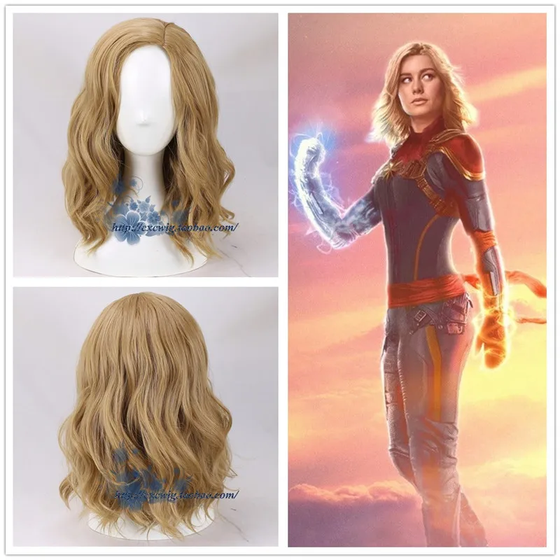 Мстители, кепка, Marvel Carol Danvers, косплей, парик для женщин, блонд, волнистые волосы, золотой парик, костюмы, аксессуары с бесплатной шапкой для волос