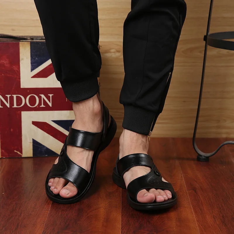 2018 летние мужские модные повседневные сандалии из натуральной кожи в стиле ретро