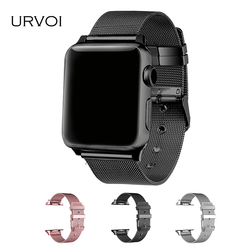 URVOI Миланский ремешок для apple watch Series 1 2 3 link Браслет ремешок для iwatch Нержавеющая сталь Пряжка запястье с адаптерами 38 42