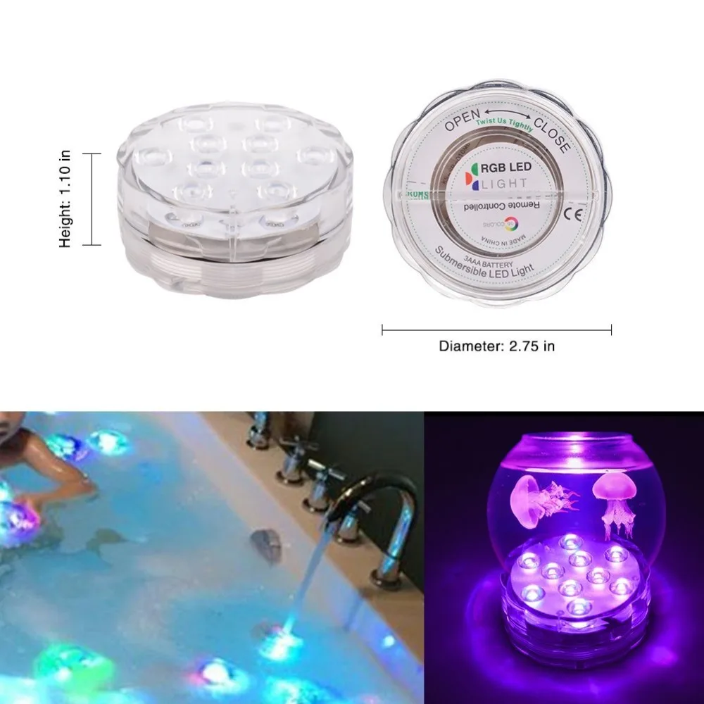 Погружной RGB светильник с дистанционным управлением 10 светодиодов питание от