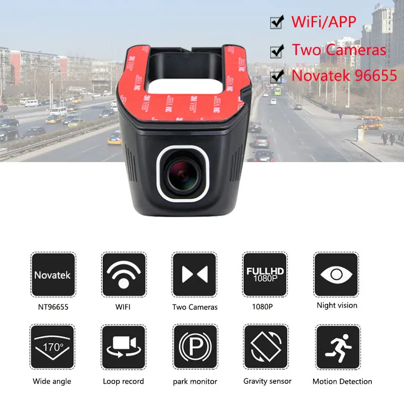 Novatek 96655 Автомобильный видеорегистратор WIFI 1080P с двойным объективом