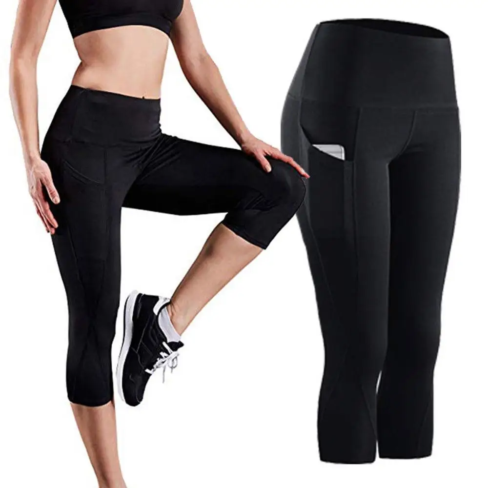 Black-Capri Спортивные штаны для йоги с карманами, высокая талия, сетчатые спортивные Леггинсы для фитнеса, женские Леггинсы для йоги, тренировочные штаны для бега, спортивная одежда - Цвет: Black-Capri