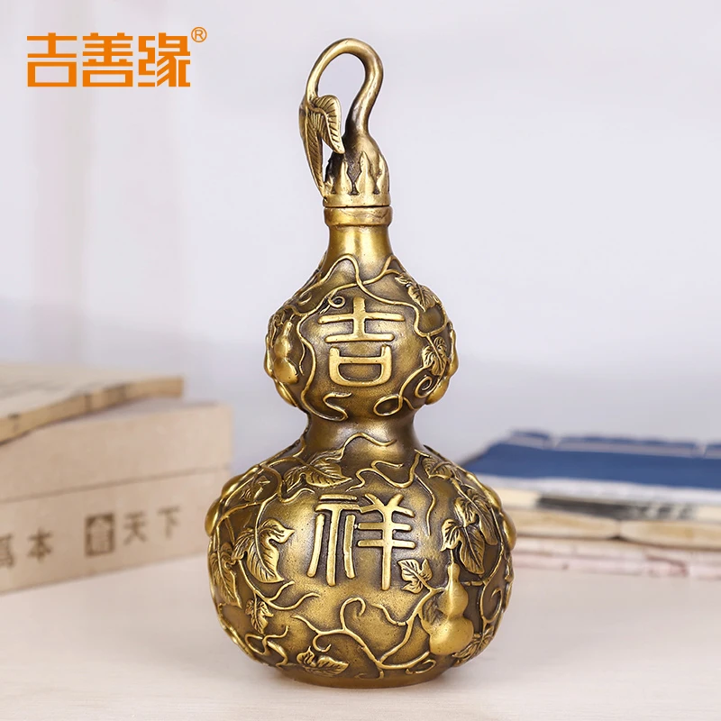 Меди искусства благоприятный тыква виноградные листья Домашнего Интерьера Шуй