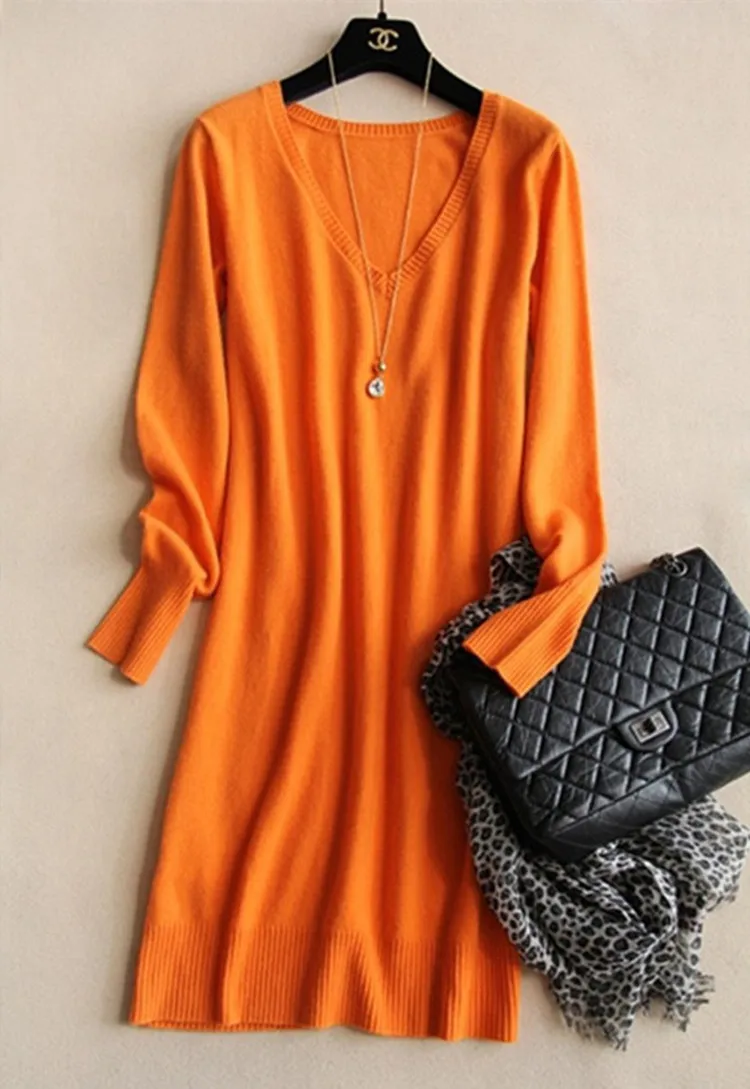 Женское длинное платье-пуловер из козьего кашемира прямое трикотажное платье с