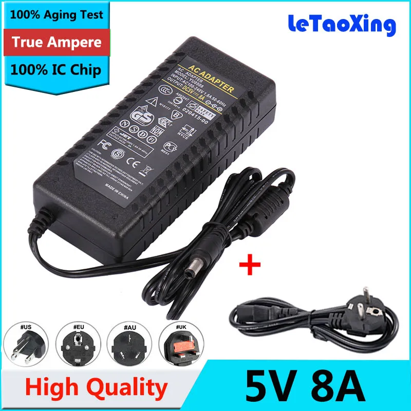 1 шт. AC DC источник питания 5В 8А трансформатор 40 Вт адаптер для 5050 3528 LED жесткая