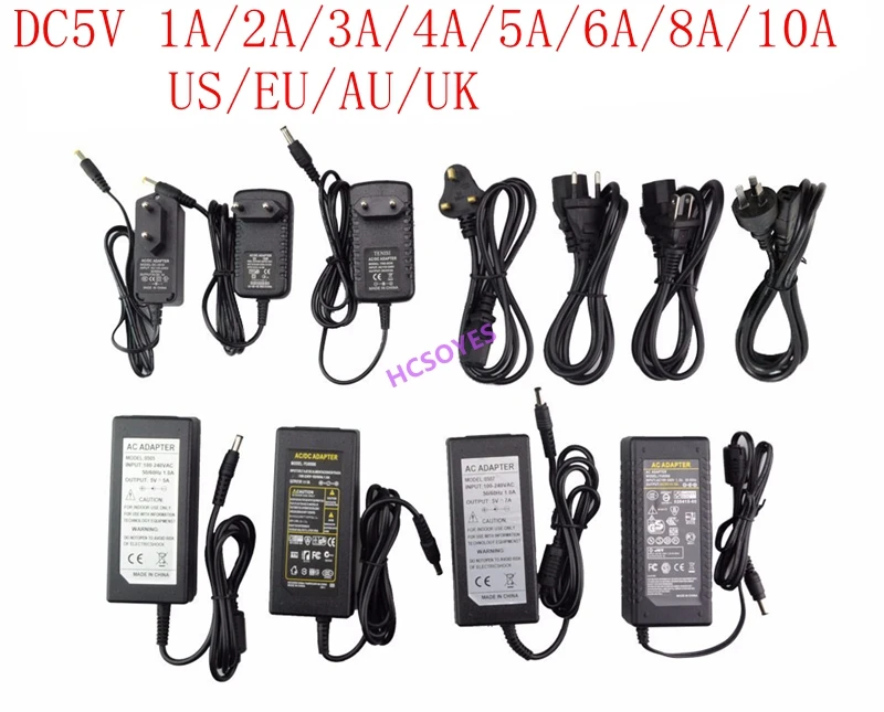 Светодиодный адаптер питания DC5V 1A 2A 3A 4A 6A 8A 10A US/EU/UK/AU PLUG 10 Вт/20 Вт/30 Вт/40 Вт/50 Вт для ws2812b светодиодный драйвер