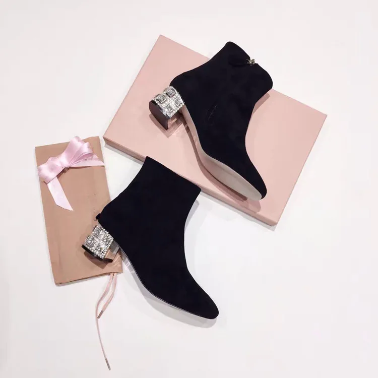 Zapatos De Mujer женские новые Модные Замшевые полусапожки с острым носком на высоком