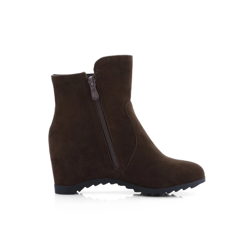 Высота увеличения ботинки женщин 2016 нубук кожа круглый носок лодыжки сапоги