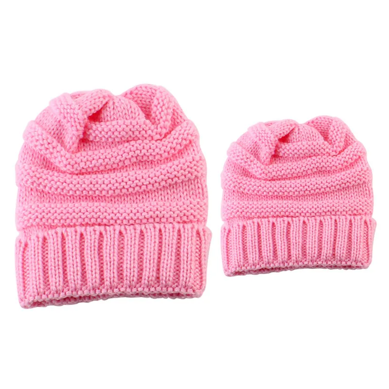 2017 зимние популярные Семейные шапки из 2 предметов для женщин и детей теплые