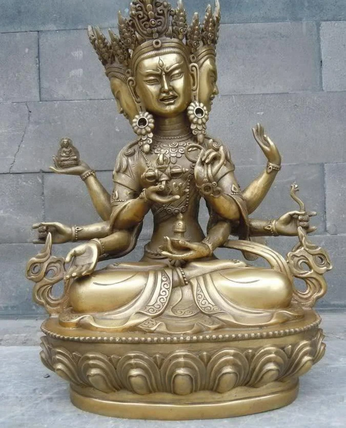 

Китайская тибетская медная латунная буддистская статуя махапратисара, статуя Будды, 14 дюймов