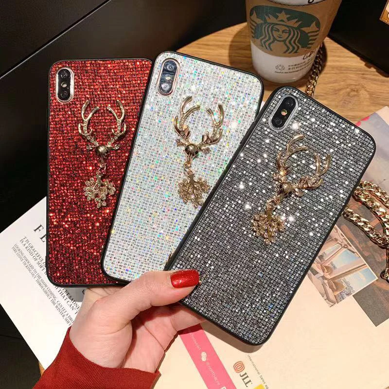 Fashion Brand Sequins Glitter Luxury Deer Golden Red Women Mobile Phone Cases for iPhone 6 6s 7 8 Plus X XR XS Max Covers Gifts |