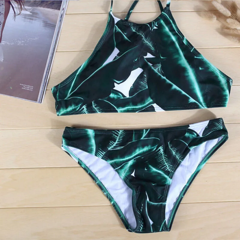 GLANE сексуальный комплект бикини Холтер телесный пуш-ап купальники с зелеными