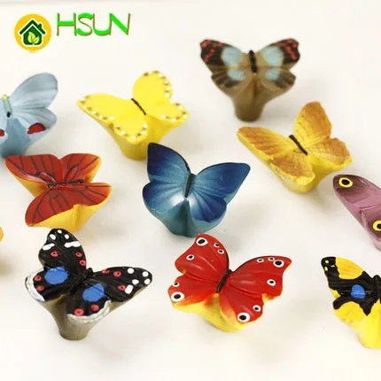 

2Pcs Butterfly resin handle cute children's room cartoon rural style wardrobe shoe cabinet door drawer handle