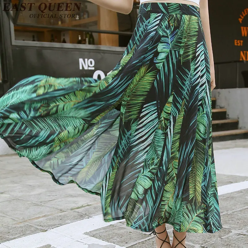 Длинная юбка с тропическим растительным принтом для женщин элегантная длинная Боковым Разрезом женская