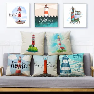 Чехол для подушки с рисунком морского маяка, 45*45 см, квадратный льняные Чехлы для подушек, чехол для подушки, s, диван, домашний декор, чехол для подушки