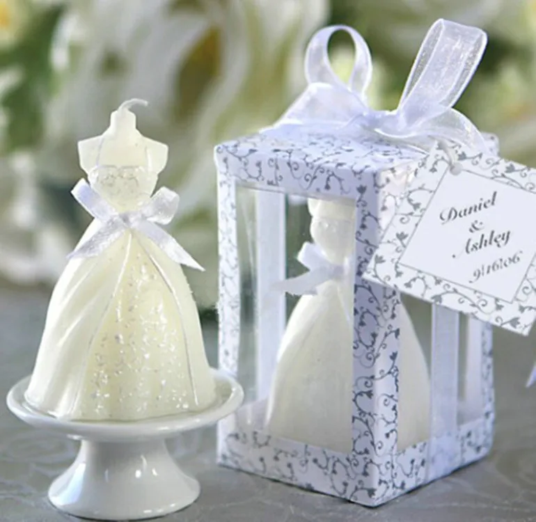 

10pcs White Elegant Boxed Pretty Bridal Bride Gown Dress Design Candle Wedding Party Decor Bridal Shower Boxed Gift