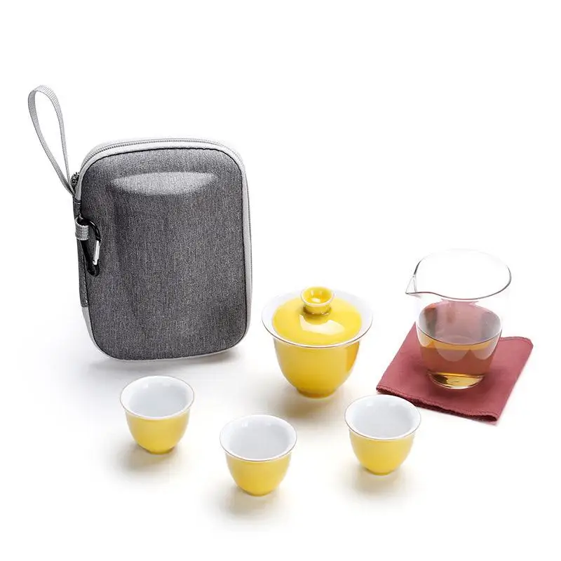 

Chinese Kung Fu Tea Set Modern Travel Tea Set For Women Men Unisex White Ceramic Black Blue Porcelain Teapot Set With Travel Bag