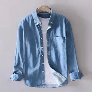 S-4XL, новинка 2019, мужские джинсовые рубашки с длинным рукавом, винтажные повседневные мужские ковбойские рубашки на пуговицах из 100% хлопка, модные тонкие мужские рубашки