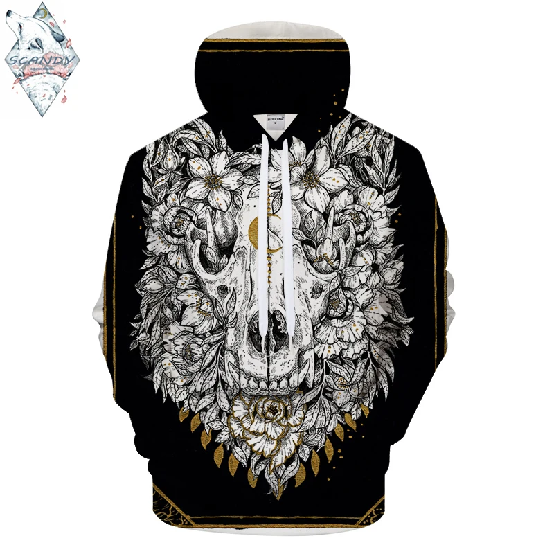 Wolfskull от Scandy Girl Arts 3D Принт толстовки для мужчин и женщин толстовка с капюшоном