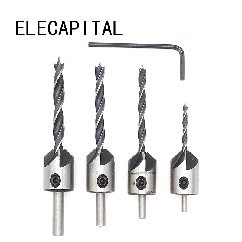 

New Useful 4pcs/lot Countersink Drill Bit Drill Press Set Reamer Woodworking 5 Flute Chamfer 3mm-6mm Carpentry DIY