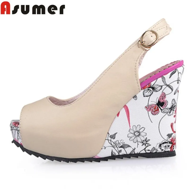 Женские босоножки на танкетке Asumer туфли-лодочки высоком каблуке с открытым