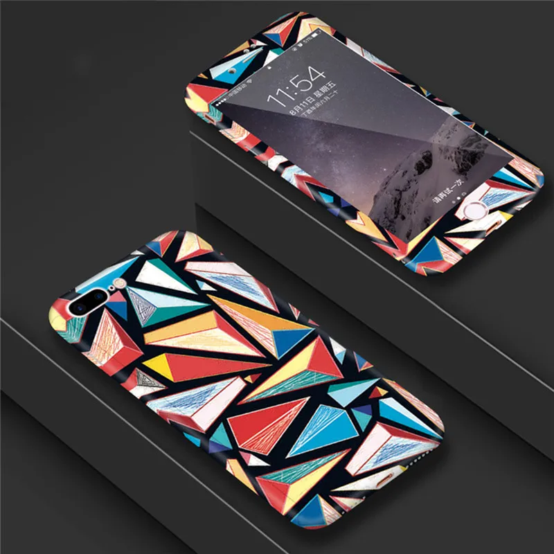 hong se ji he 360 градусов полный корпус леопардовый чехол для телефона для iPhone X XR XS MAX 6S 7 8 7Plus 5 5S SE жесткие чехлы Защитная крышка закаленное стекло - Цвет: hong se ji he
