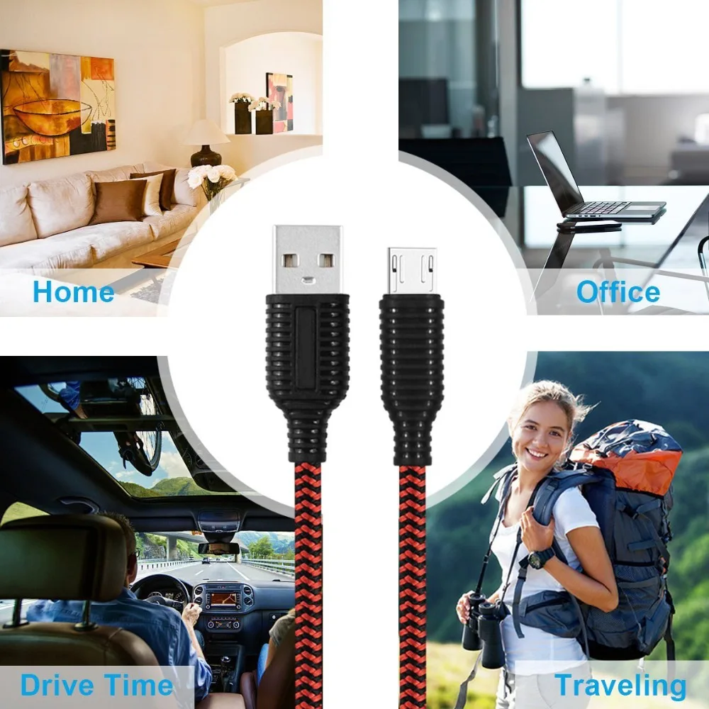 Набор из 4 кабель Нейлон Плетеный Micro USB 2 0 зарядки Кабели для устройств Android