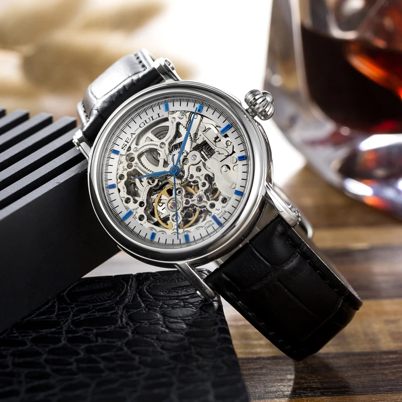 Автоматические механические водонепроницаемые часы M182SK из натуральной кожи с