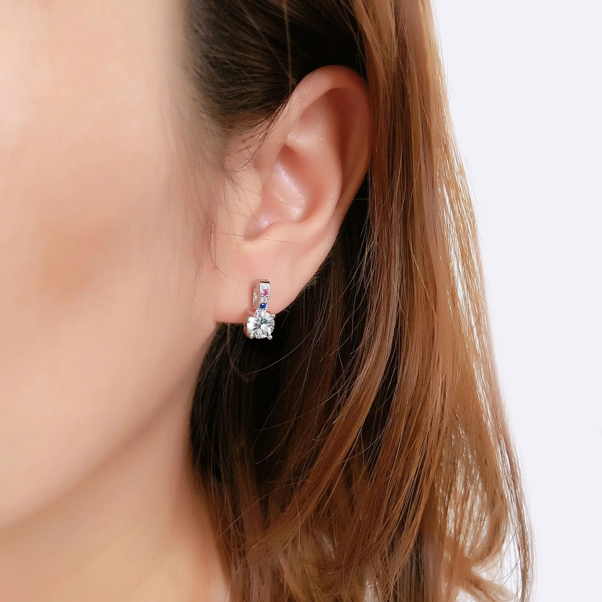 Hainon Cute Romantic Lovely Clear Stone Round Shape Simple Silver Color Stud Earrings Blue Purple Cubic Zirconia For Women Party | Украшения