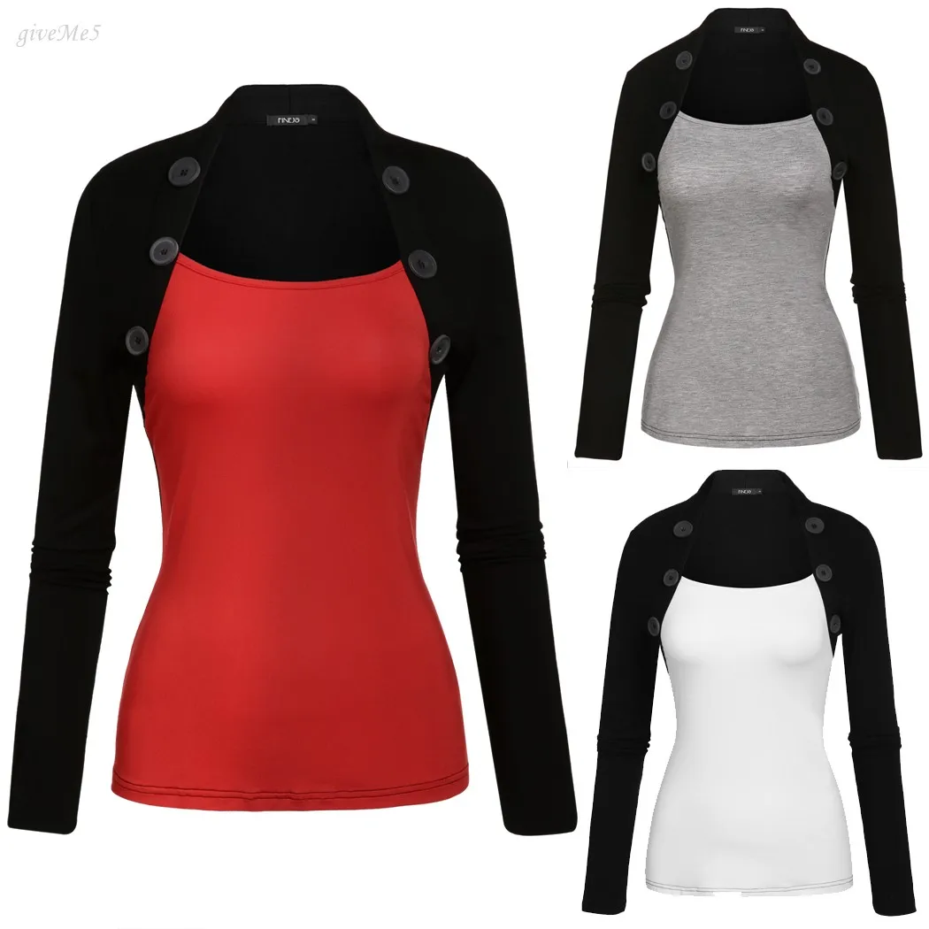 Женский стиль болеро лоскутные футболки с длинными рукавами модные повседневные