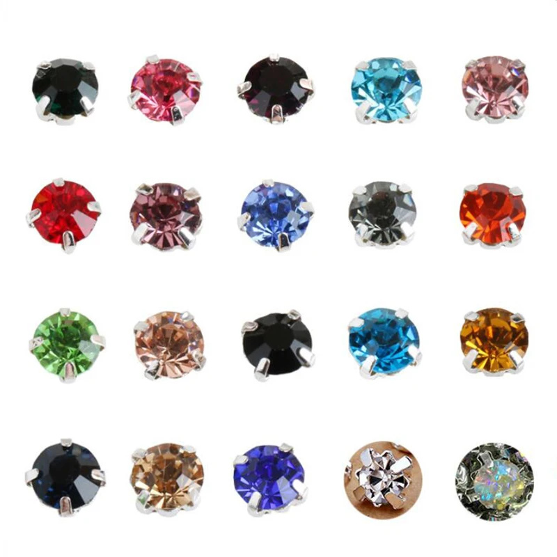 Стеклянные стразы круглой формы пришить Камень кристалл AB золото/серебро коготь