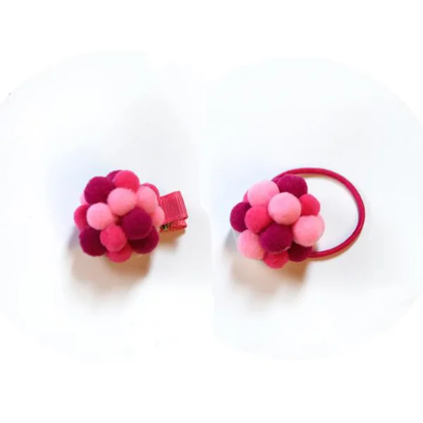 Hot Pink Set 2 шт./лот, мини пушистые шарики, помпон для волос, резинка для волос, веревка, конский хвост, держатель, заколка для волос, шпильки, аксессуары для волос, HT064 - Цвет: Hot Pink Set