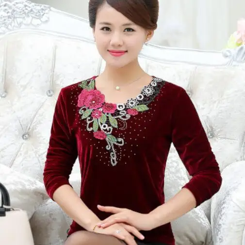 Женская осенне-Весенняя футболка с длинным рукавом среднего возраста свободная