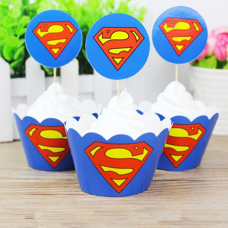 24 шт. Горячая продажа Супермен тема украшения торт печь обертки Беби Шауэр