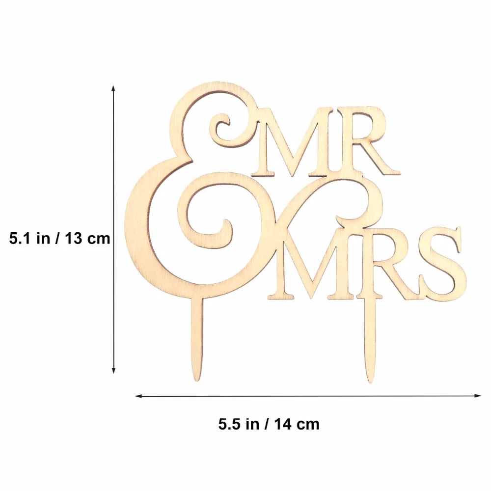 Деревянные палочки для торта Mr & Mrs в форме сердца Топпер свадебного реквизит фото