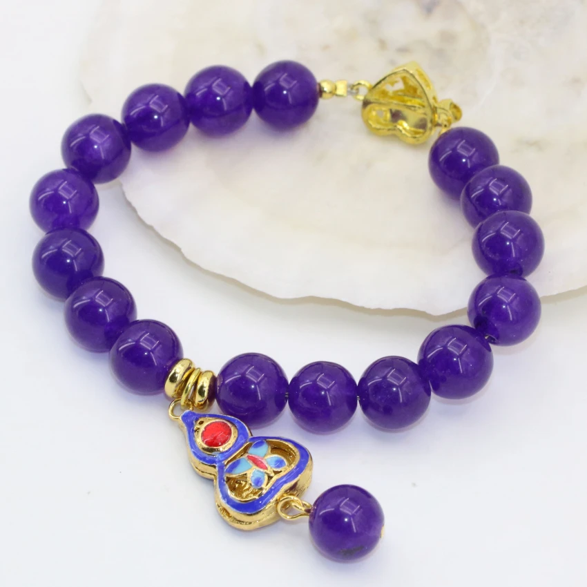 Браслеты из фиолетовых нитей 10 мм женские круглые бусины нефрита