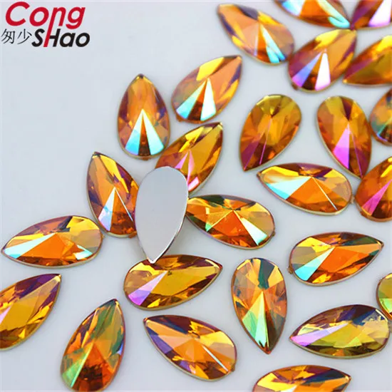 AB Yellow Cong Shao 100 шт 7*13 мм каплевидные Акриловые стразы с кристаллами AB не горячей фиксации Стразы e Droplet акриловые Пришивные блестящие стразы ZZ308 - Цвет: AB Yellow