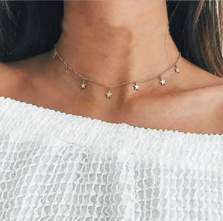 

X073 Trendy Bohemia Star Pendant Statement Necklace For Women Golden Chain Choker Short Necklace Bijoux Femme Boho Jewelry Colar