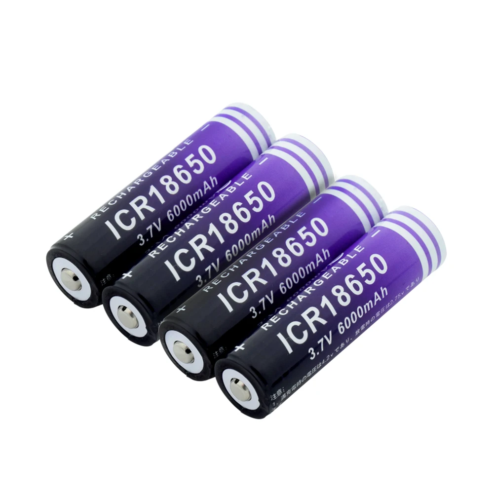 18650 Батарея 3,7 V 6000mAh ICR 18650 перезаряжаемая литий-ионная батарея для светодиодного фонарика, фонарь, мини-вентилятор, литий-ионная батарея - Цвет: 4 Pieces