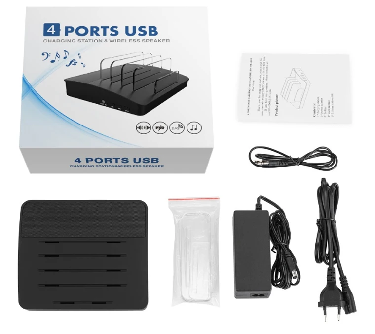 4 Порты USB зарядное устройство bluetooth динамика 5V6A настольная Зарядная Станция 6 Вт беспроводной Динамик с bluetooth для iPhone x samsung S8