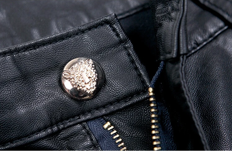 Мужские кожаные брюки на молнии черные облегающие в стиле панк размеры 30 31 32 33 34