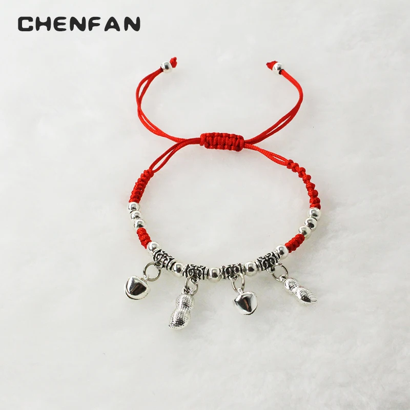 CHENFAN, мужской браслет, Красная Нить, браслет, колокольчик, подвеска, красная веревка, ручная работа, плетеный браслет для женщин, ювелирные изделия, подарки для женщин - Окраска металла: 2Silver