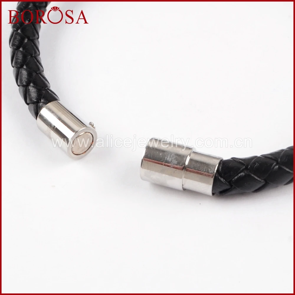 BOROSA Натуральной Черной Кожи Micro Pave CZ Кристалл Медь Браслеты магнит браслет пряжки