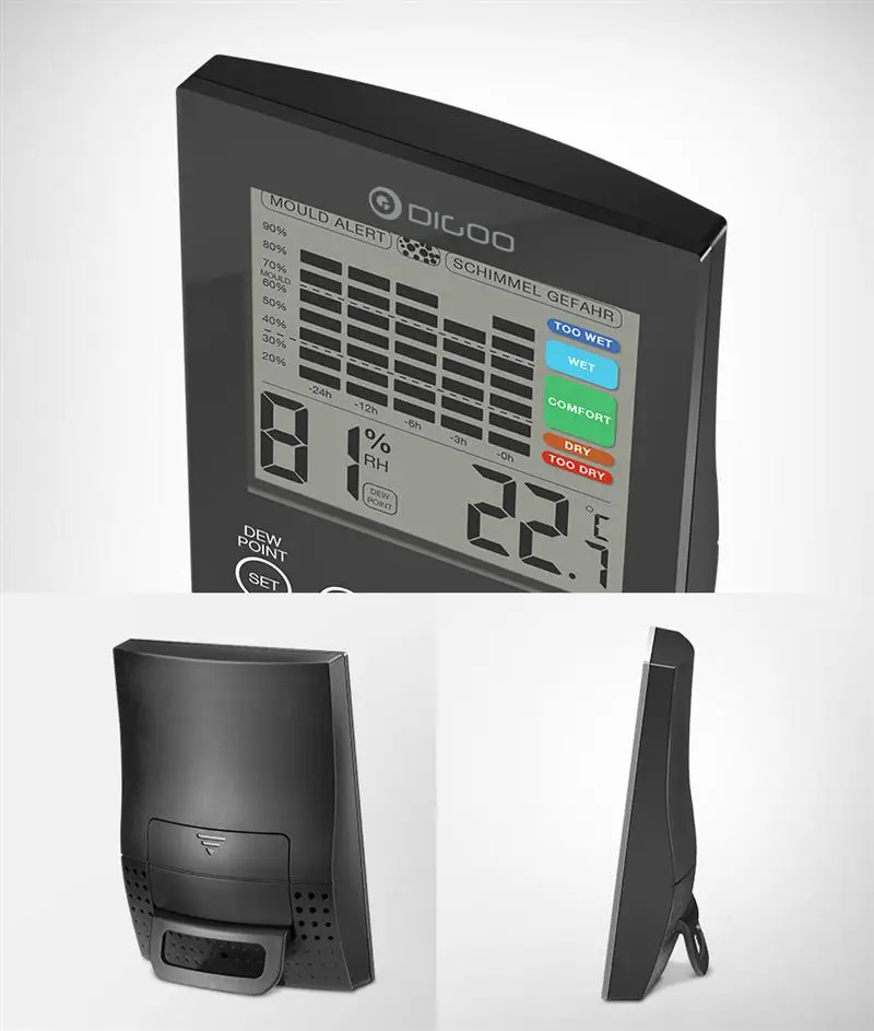 Digoo DG-TH2048 домашний комфорт Крытый светодиодный датчик температуры и влажности Датчик плесень оповещение Gefahr детектор