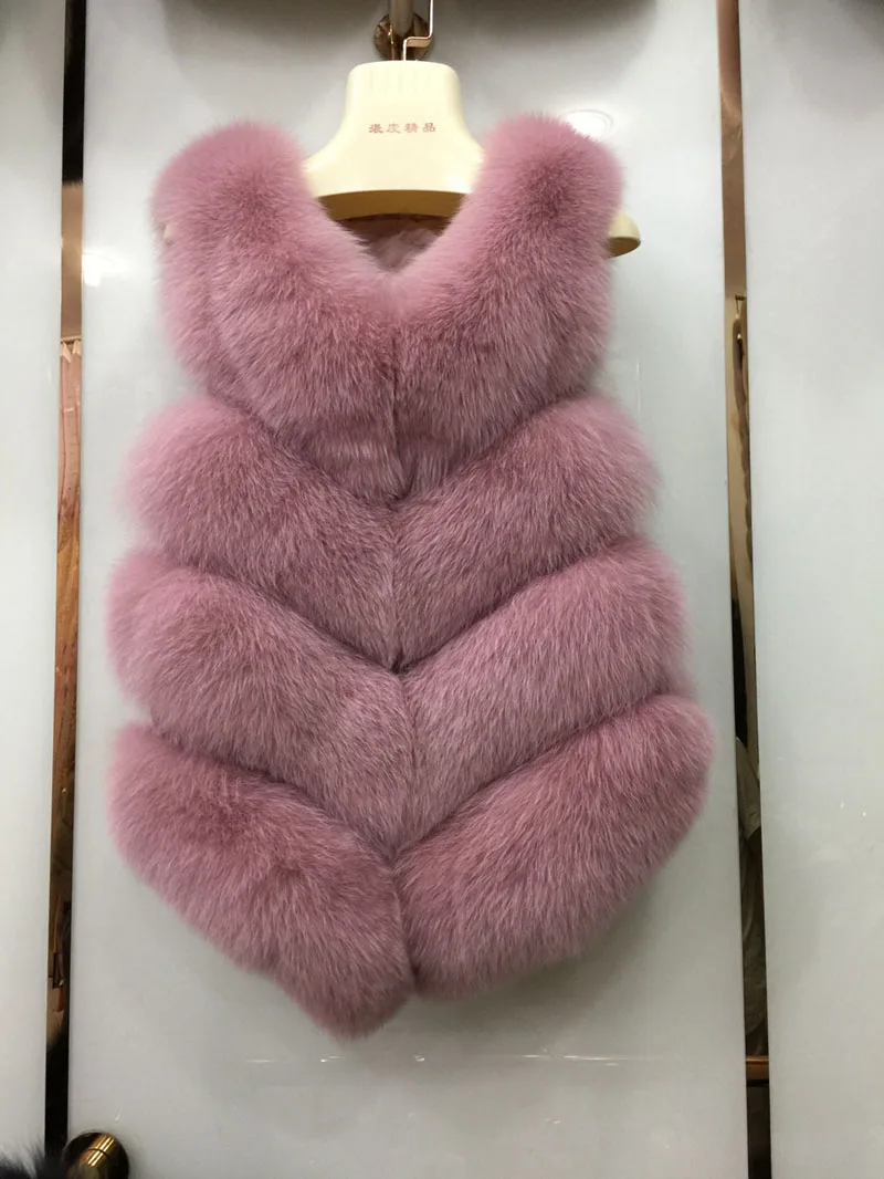 Pink Jancoco Max 12 цветов Топ мягкий толстый натуральный Лисий мех жилет 4 ряда Женская Зимняя мода натуральный меховой жилет короткая куртка новинка S7164 - Цвет: Pink