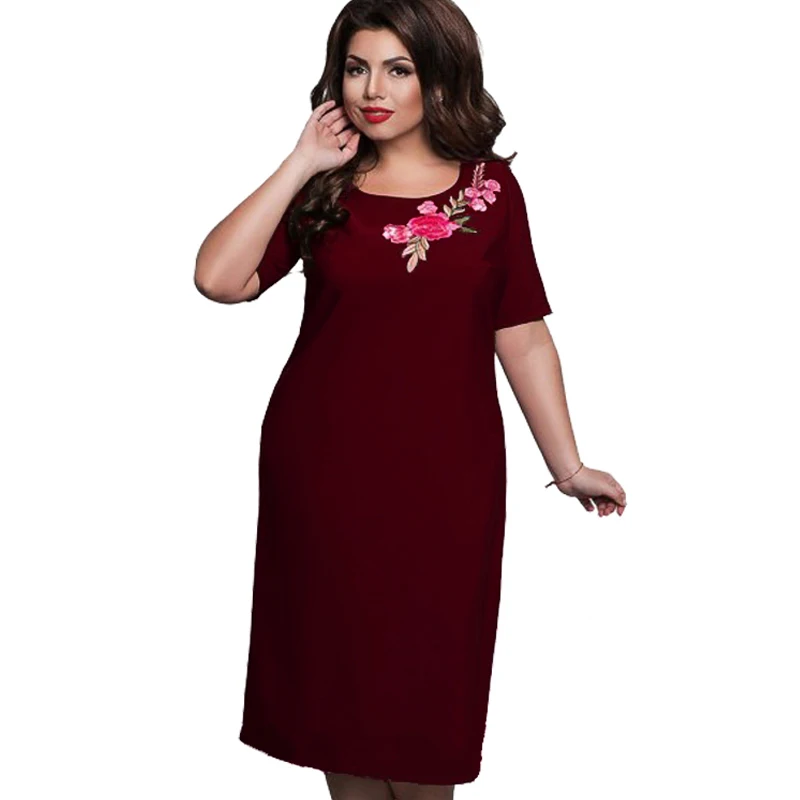 2017 плюс Размеры платье летнее Повседневная с принтом Короткие рукава до колена