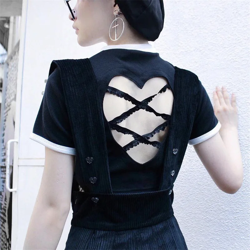 Daylook Harajuku футболка Горячий Стиль выдалбливают спинки шик Творческий укороченный