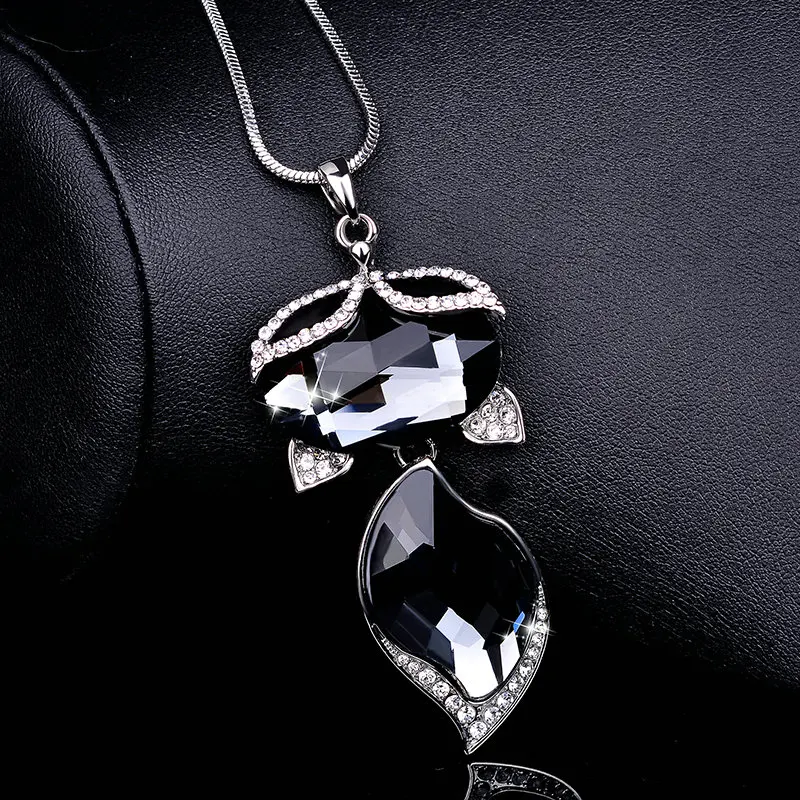 Ожерелье с подвеской в виде лисы кристаллами|fox pendant|sweater chainfox pendant necklace |