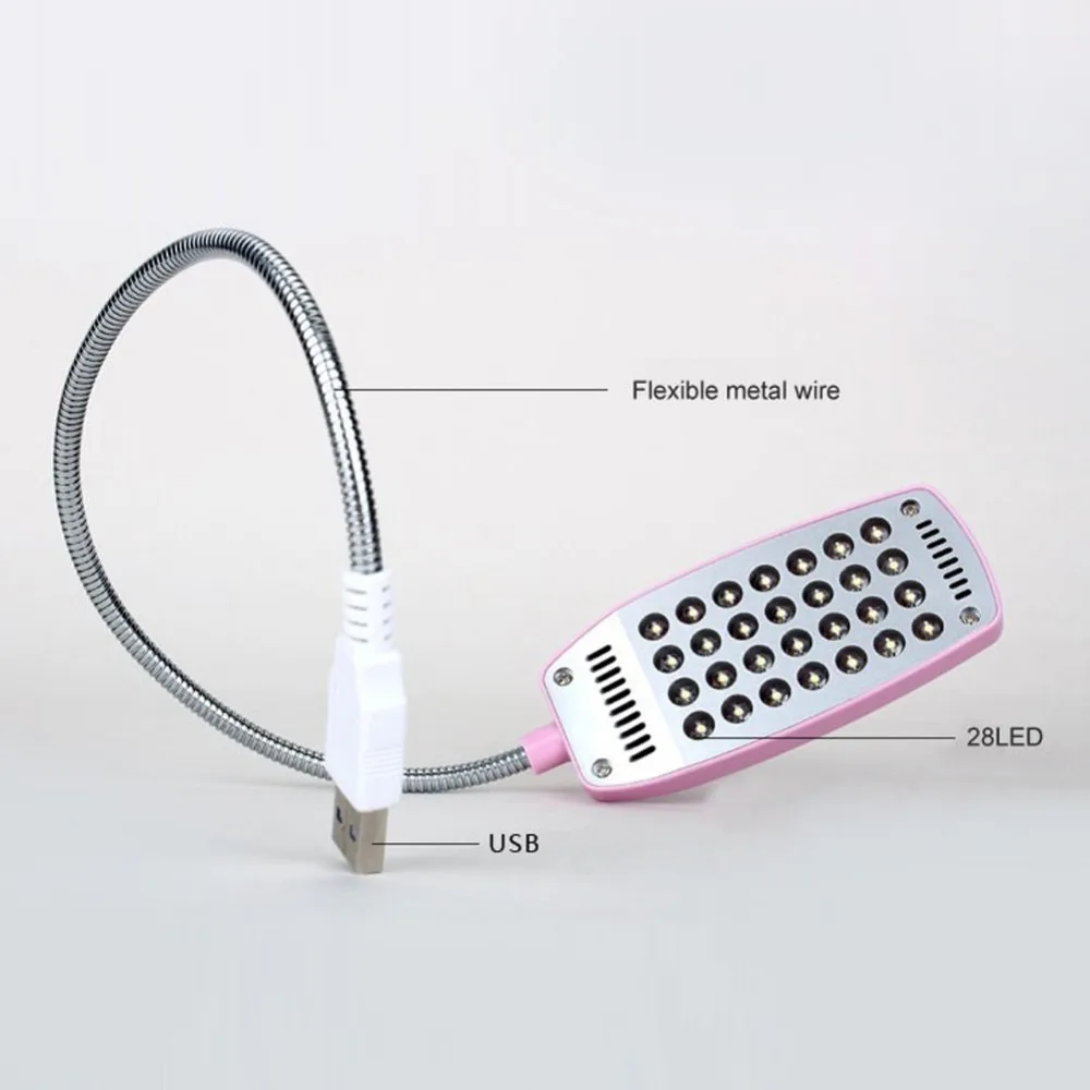 28 светодиодов Гибкая USB настольная лампа сверхъяркая портативная книга свет в